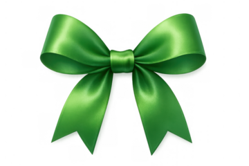 Green satin ribbon bow adding a festive touch to presents and decorations. Isolated on a transparent background for easy use