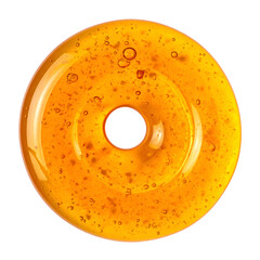 Viscous golden liquid with bubbles in circular swirl pattern
