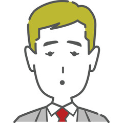 Surprised Caucasian Man With Blond Hair And Red Tie Wearing Gray Suit Jacket Expressing Shock And Confusion With Open Mouth Detail Shot Studio Lighting Isolated