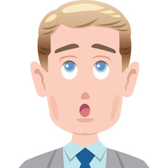 Surprised Caucasian Man With Blue Eyes And Open Mouth Looking Up Wearing A Blue Tie And Gray Suit Jacket Against A Transparent Background In A Studio Portrait