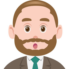 Surprised Man With Beard And Tie Over White Shirt And Brown Suit Jacket Isolated On Transparent Background