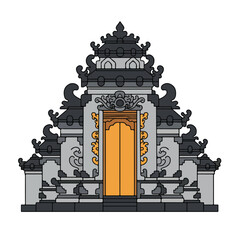 Ornate balinese temple gate with intricate carvings and decoration ideal for travel brochures, cultural websites, and architectural publications.