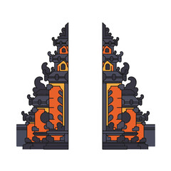 Iconic gate design from bali temples, suitable for travel brochures, cultural websites, or tourismrelated marketing materials. Captures traditional balinese architecture.