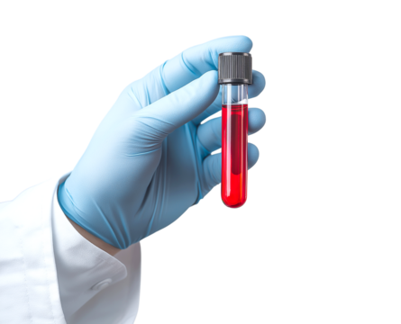 Scientist Holding Vial of Red Sample for Medical Testing and Research isolated on transparent background