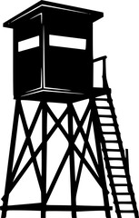 Silhouette of a hunting blind with ladder on tower
