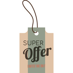 Super Offer Tag With Limited Time Only Text In Earth Tone Colors And String Hanger On Transparent Background