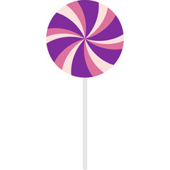 Swirl Lollipop Candy Treat in Purple and Pink Colors on a White Stick Against a Transparent Background