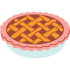 Sweet Baked Apple Pie With Lattice Crust In A Pink Fluted Pie Dish Isolated On White