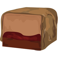 Sweet chocolate brownie with strawberry jam filling a delicious baked dessert treat with rich brown and red colors isolated on a white background