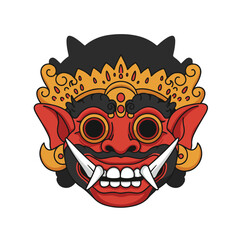 Balinese mask rangda depicting a fierce female demon from bali. Ideal for cultural, travel, mystical, and exotic themed designs.