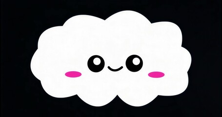 Floating white cloud displaying kawaii face against black backdrop with round eyes and pink cheeks