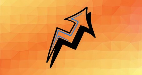 Displaying zigzag arrow ascending over graphic background, with orange-yellow gradient, blue accent