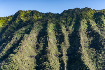 Moanalua Valley & Moanalua Ridge Trail to the Haiku Stairs (Stairway To Heaven), Honolulu, Oahu, Hawaii. Koʻolau Range / shield volcano.
