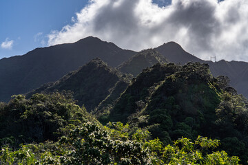 Moanalua Valley & Moanalua Ridge Trail to the Haiku Stairs (Stairway To Heaven), Honolulu, Oahu, Hawaii. Koʻolau Range / shield volcano.
