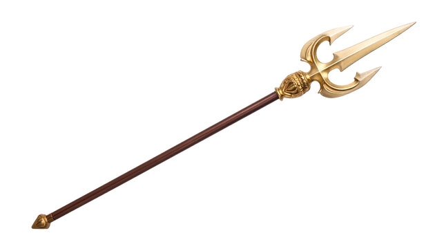 Capture the mythic power with this ornate golden trident, perfect for fantasy art, gaming assets, or historical reenactments