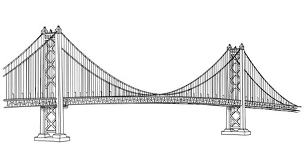 Obraz premium Detailed line drawing of a suspension bridge against a white background