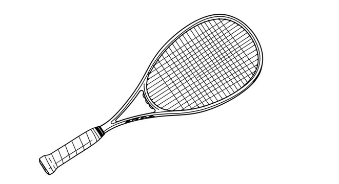 Clean tennis racquet outline vector illustration for graphic design use.