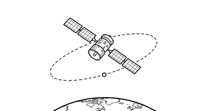 black and white satellite orbiting earth clip art preview