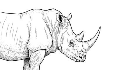 Fototapeta premium Detailed Rhino Illustration: Powerful Wildlife Drawing in Black and White Style