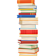 Tall Stack of Assorted Books with Colorful Covers on Transparent Background Illustrating Knowledge and Reading