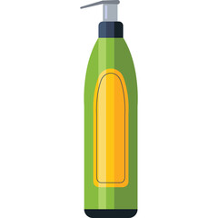 Tall Green Pump Bottle With A Yellow Label And Subtle Vertical Stripes Illuminated By Soft Lighting Against A Clean White Background Isolated Product Shot