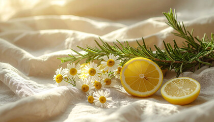 ハーブとレモンのナチュラルデトックス背景