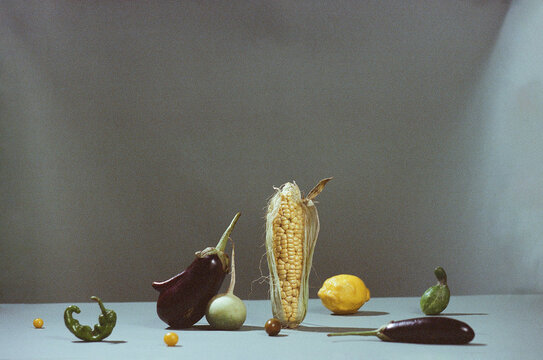 Imperfect fruits and vegetables creative still life