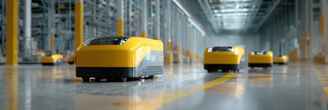 Autonomous Robots Navigate a Modern Warehouse During Daytime Operations for Efficient Goods Movement