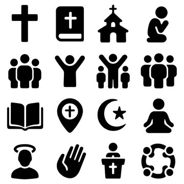 Religious Symbols: A collection of iconic symbols representing various aspects of faith and spirituality, each a visual cornerstone of belief and devotion.