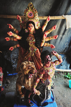 Durga Statues in preparation for Durga Puja
