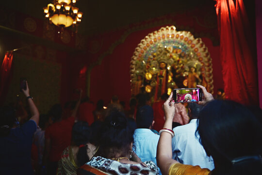 Worshippers at Durga Puja