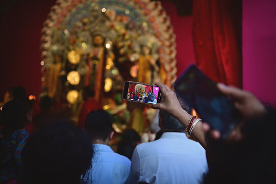 Worshippers at Durga Puja