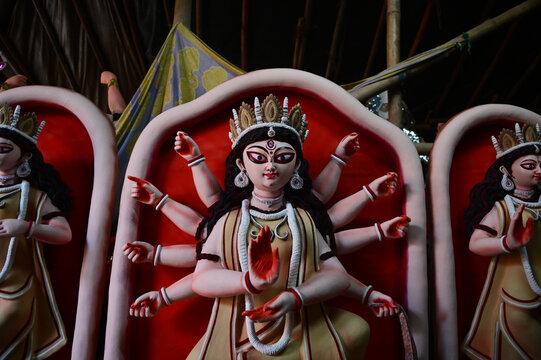 Durga Statues in preparation for Durga Puja