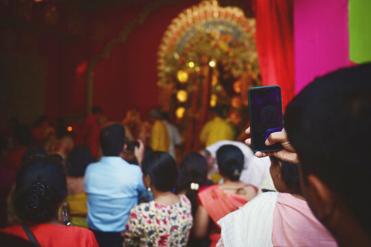 Worshippers at Durga Puja