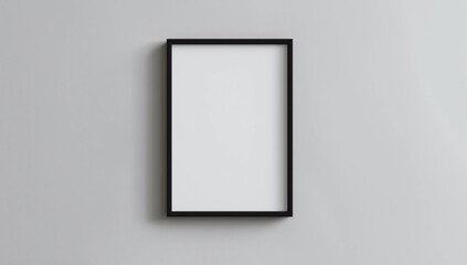 Mock up blank poster picture frame hanging on white marble wall background in room - can be used mockup for montage products display and design key visual layout