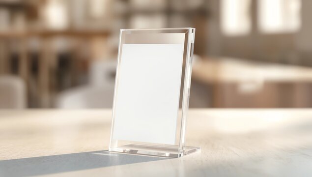 Mock up Label the blank menu frame or or booklets with white sheets paper acrylic tent card on wooden table in Bar restaurant. Can inserting the text of the customer