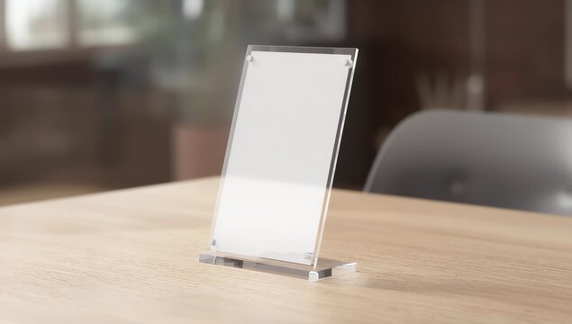 Mock up Label the blank menu frame or or booklets with white sheets paper acrylic tent card on wooden table in Bar restaurant. Can inserting the text of the customer