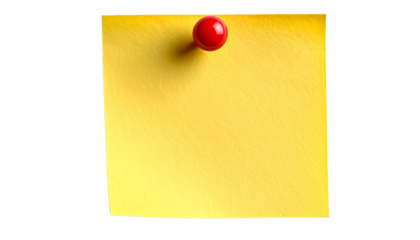 yellow sticky note with push pin isolated on transparent background PNG 