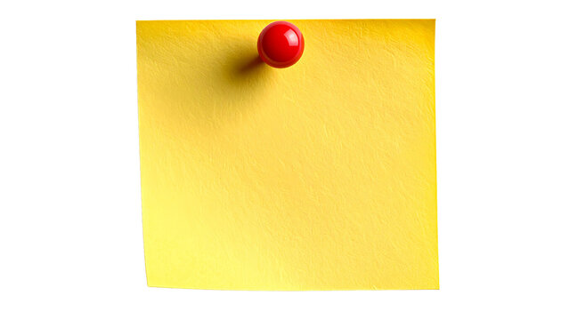 yellow sticky note with push pin isolated on transparent background PNG 