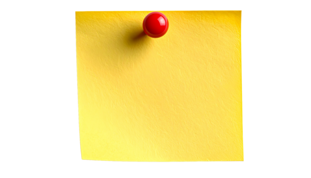 yellow sticky note with push pin isolated on transparent background PNG  - Powered by Adobe