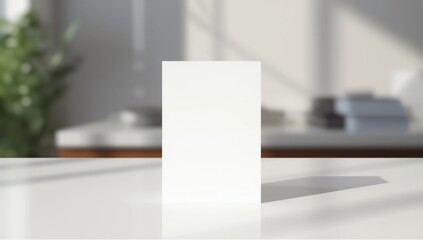 Mock up blank menu frame on table in modern workplace stand for your text of display your product