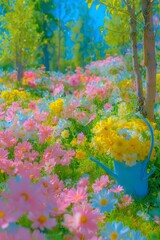 botanical line art bouquet, generation AI 