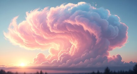 Dramatic Pink and Blue Sunset Clouds Over Silhouetted Trees