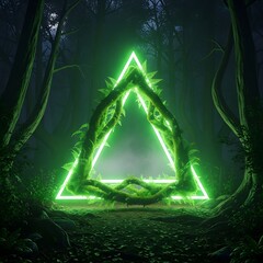 Ethereal Neon Triangle Portal in Enchanted Forest