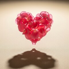Floating Heart Made of Pink Rose Petals