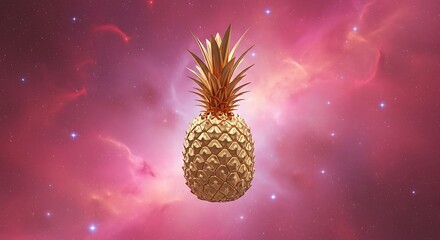 Golden Pineapple Floating in Cosmic Nebula