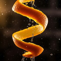 Orange Peel Spiral with Dripping Water Droplets
