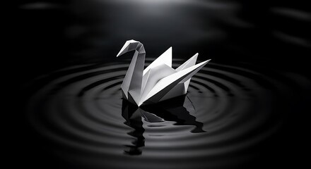Origami Swan Floating on Rippling Water