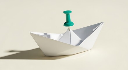 Paper Boat with Green Pushpin Mast