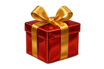 Red gift box with golden ribbon on transparent background celebrating holidays, birthdays, and special occasions